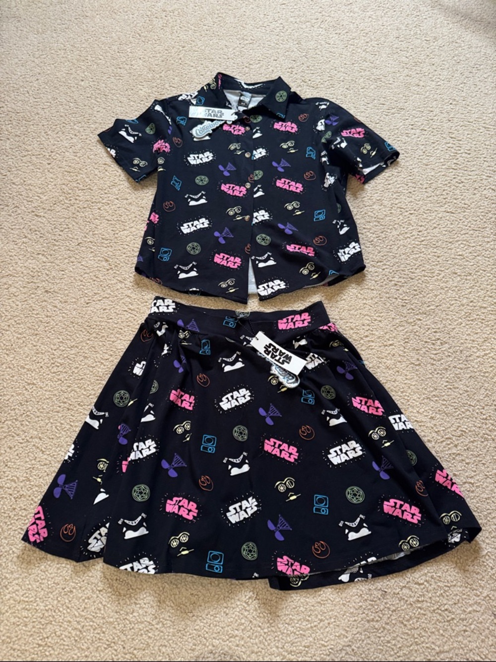 *NWT Star Wars Black Short-Sleeve Collared Shirt & Skirt Set